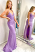 Lilac Mermaid Spaghetti Straps Long Prom Dresses With Side Slit, Evening Dresses GJS751